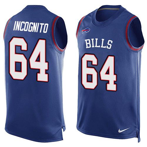 Nike Bills #64 Richie Incognito Royal Blue Team Color Men's Stitched NFL Limited Tank Top Jersey